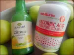 Lemon juice and ascorbic acid for pretreating apples before dehydrating.