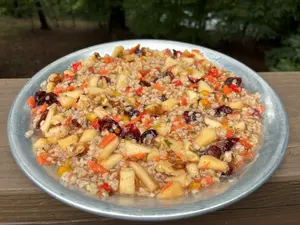 Zesty Apple Bulgur Cold-Soak Salad made with dehydrated bulgur.