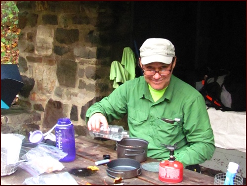 Chef Glenn preparing a backpacking meal in Shenandoah National Park.