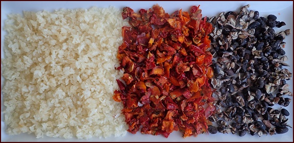 Dried ingredients for Apricot-Mint Salsa Rice Salad.