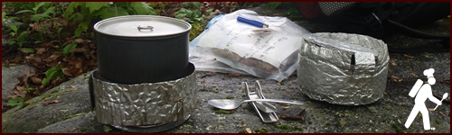 Cooking a backpacking meal.
