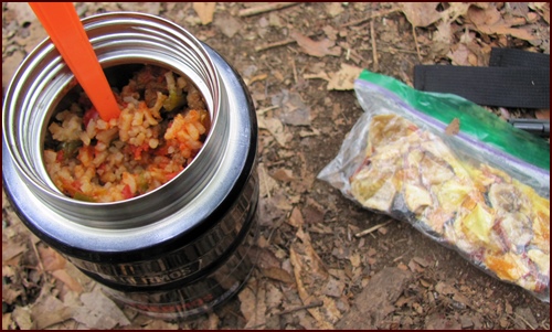 Backpacking Meal: Unstuffed Peppers cooked in Thermos Food Jar for Lunch.