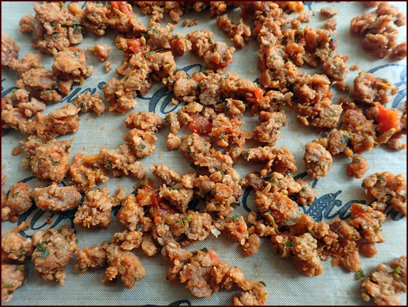 Italian-seasoned Beyond Burger before dehydrating.