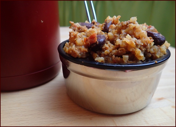 Chili & Rice Rehydrated in a thermos food jar.