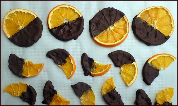 Chocolate covered orange sllices.