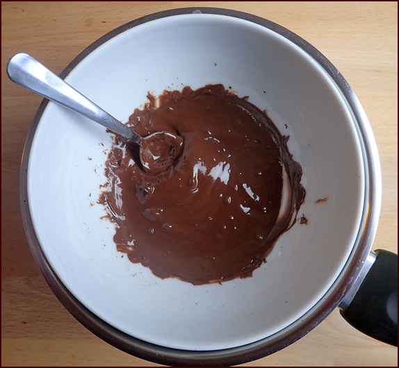 Melted Chocolate ready for dipping or covering oranges.