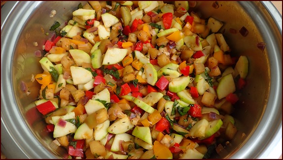 Cooking ratatouille vegetables.