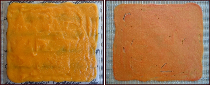 Cosori dehydrator carrot-cantaloupe fruit leather.