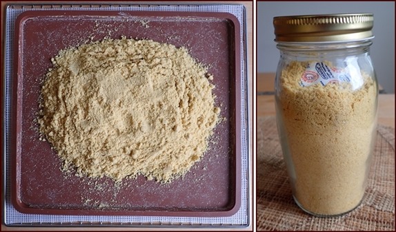 Dehydrated hummus ground into powder.