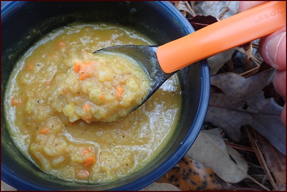 Fish Chowder previously dehydrated, then rehydrated on the trail.