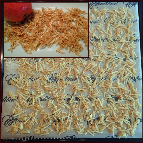 Dehydrating Grated Apples Dipped in Lemon Juice.