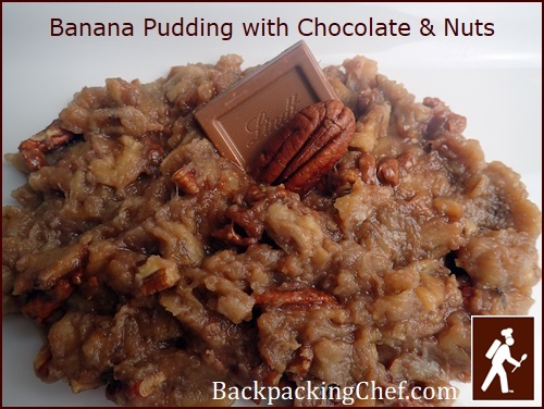Banana Pudding with Chocolate & Nuts made with dehydrated banana chips.
