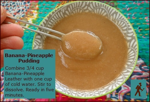 Banana-Pineapple Pudding rehydrated from dehydrated banana pineapple fruit leather.