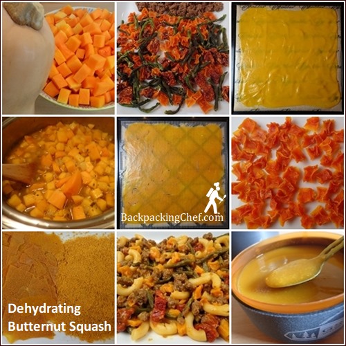Dehydrating Butternut Squash for meals, soup, and pudding.