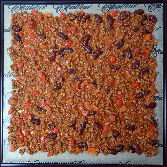 TVP Chili on Excalibur dehydrator tray.