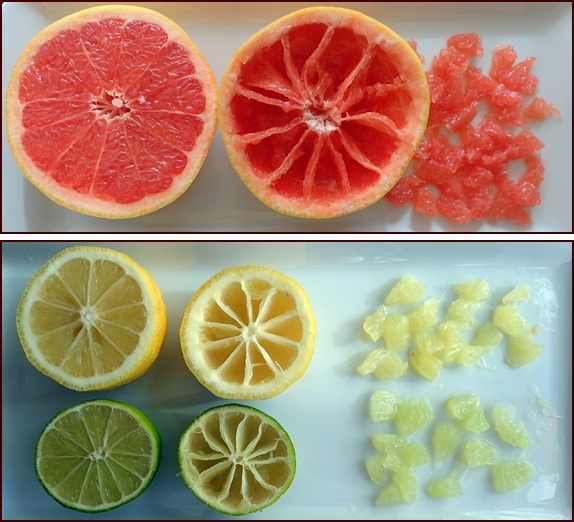 Lemons, limes, and oranges can be cut in the same way as grapefruit.
