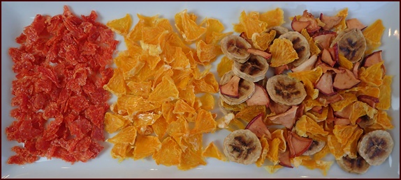 Dried grapefruit, oranges, and mixed fruits.