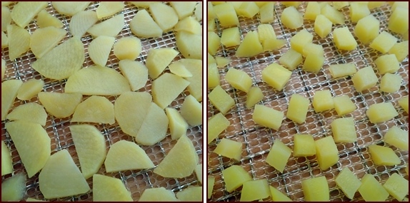Dehydrating potatoes sliced and cubed
