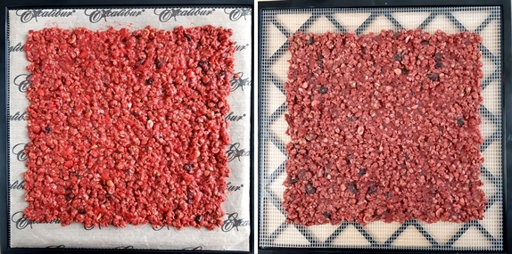 Dehydrating strawberry-raspberry granola