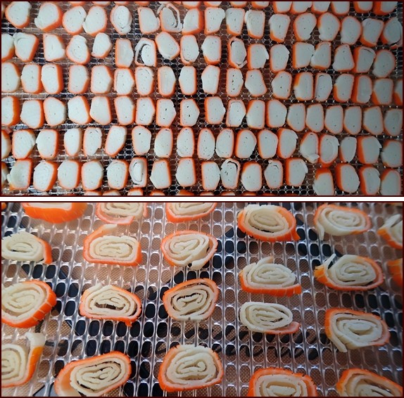 Dehydrating surimi before and after.