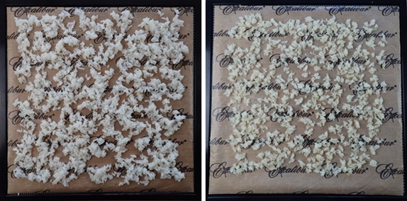 Dehydrating sushi rice before and after.