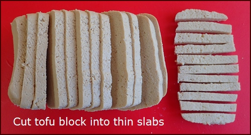 Tofu dehydrates best when you slice it thinly. Try noodle or small square shapes.