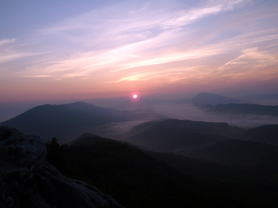 Sunrise on the Appalachian Trail from Dragon's Tooth in Virginia.