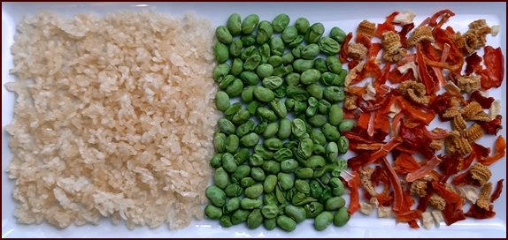 Edamame sushi rice ingredients.