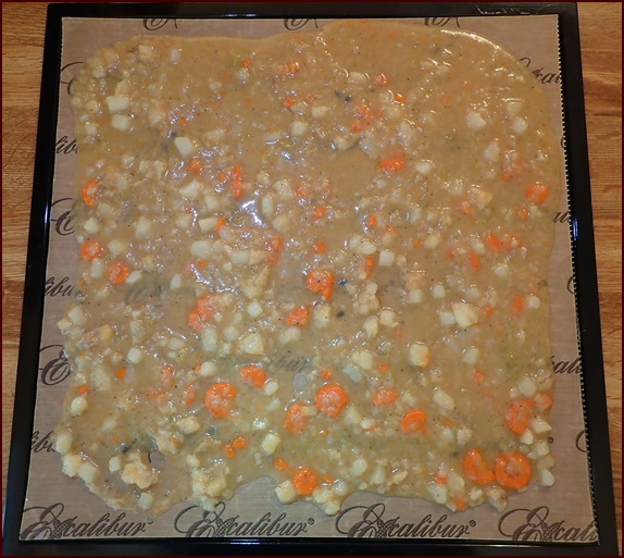 fish chowder on dehydrator tray