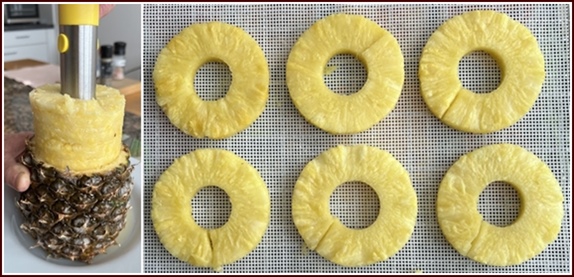 Fresh pineapple rings cut with a Newness Pineapple Corer & Slicer.