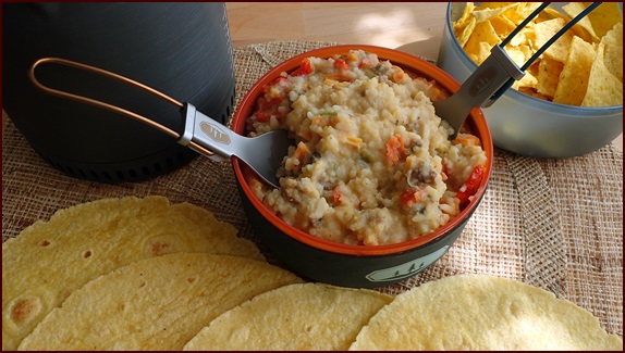 Rehydrated Hummus with Beef, Rice & Veggies.