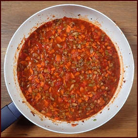 Bolognese sauce before adding lentils.