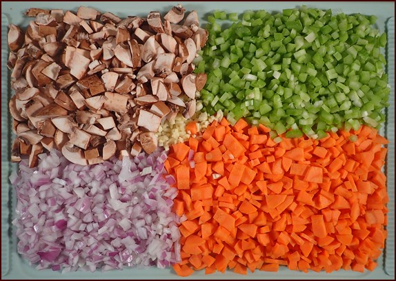 Traditional vegetables used for making lentil bolognese.