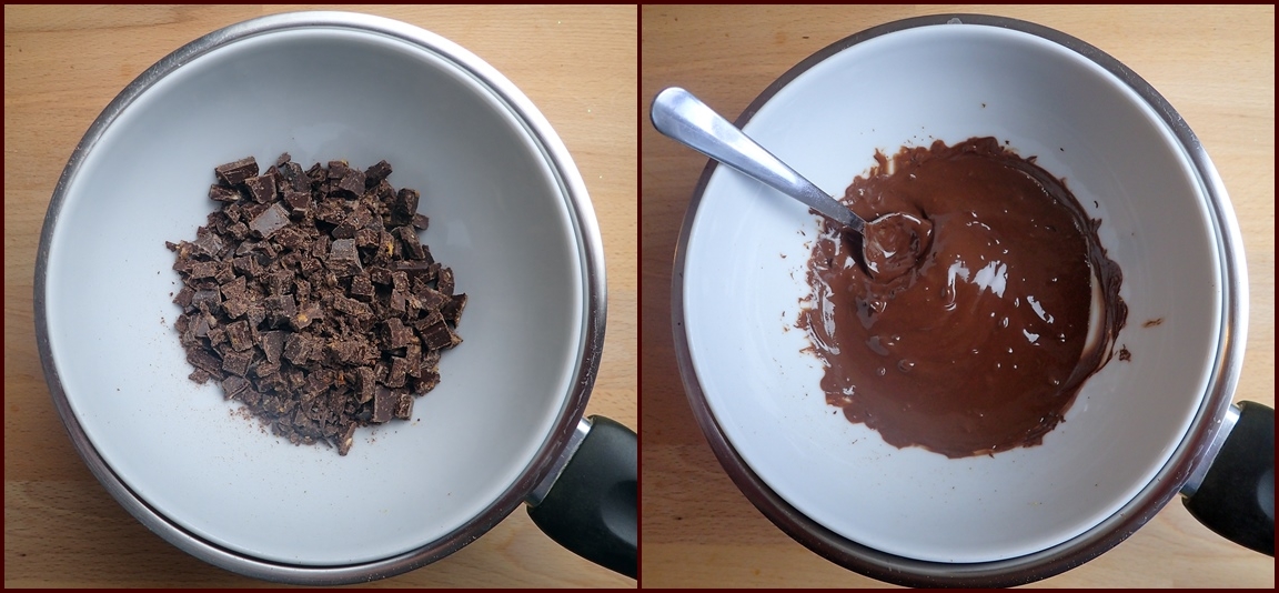 Melting chocolate with double boiler method.