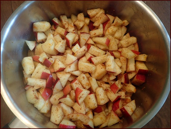 Apples with pumpkin spices, orange zest, and juice before cooking.