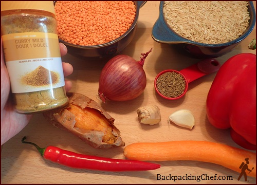 Ingredients for making red lentil curry bark.