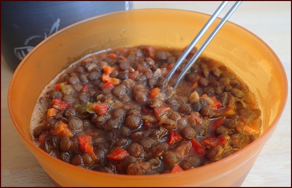 Lentils & Vegetables rehydrated with boiled water.