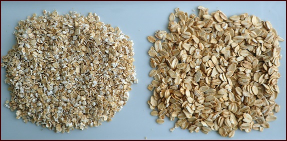 Use old fashioned rolled oats, shown on right, for making granola.