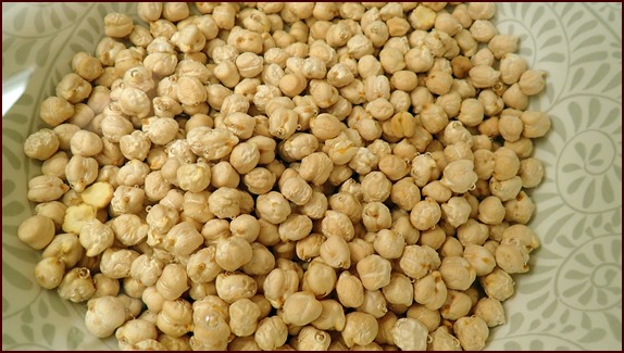 Chickpeas soaking in water.