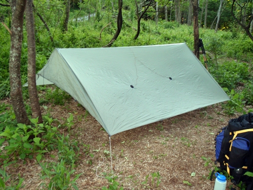 Homemade tarp sewn from Ray Jardine Tarp Kit, campsite before Beauty Spot Gap