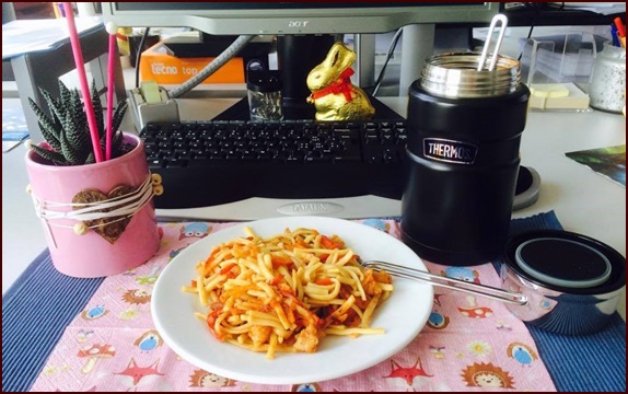 Thermos work lunch, rehydrated shrimp linguine.