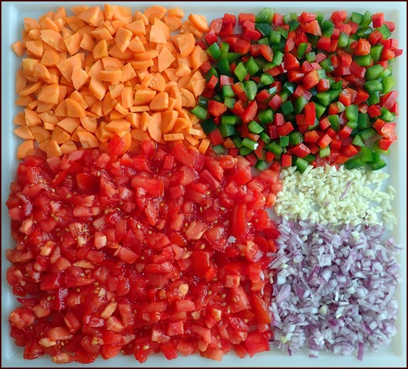 Vegetables for lentil stew.