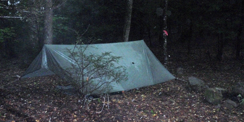 Ray-way tarp set up in the rain.