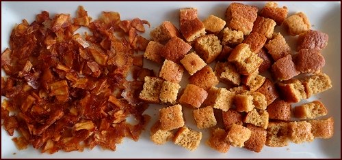 Dried apples and apricots combined with dehydrated pancakes.