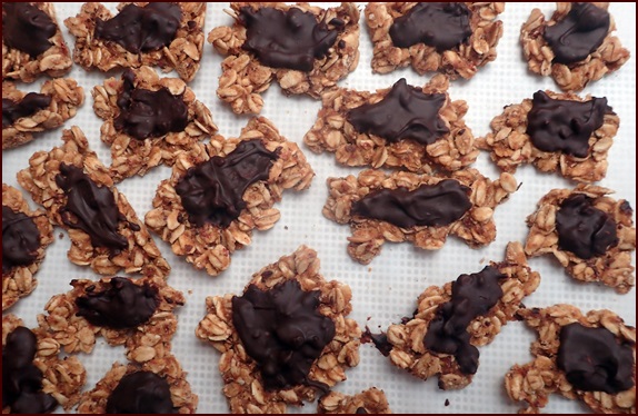 Apple granola clusters topped with chocolate