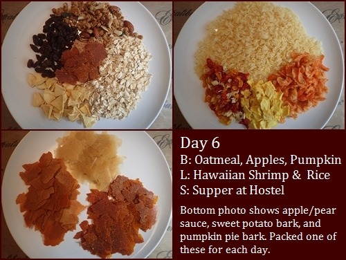 Backpacking Meals: Pumpkin Spiced Oatmeal, Hawaiian Shrimp & Rice.