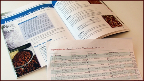 8-Day Backpacking Menu using Recipes for Adventure and The Menu Planning & Food Drying Workbook.