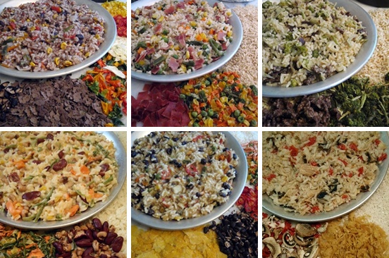 Backpacking rice recipes with vegetables, meats, beans, and sauce.