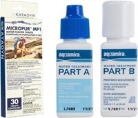 Backpacking Water Purification: Aquamira Water Treatment Drops and Katadyn Micropur Tablets.