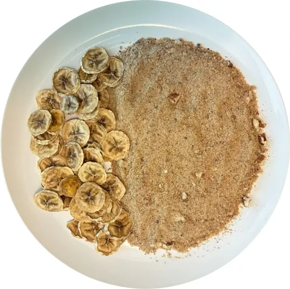 Dehydrated ingredients for cream of pancakes with bananas. Dehydrated ingredients for cream of pancakes with bananas.